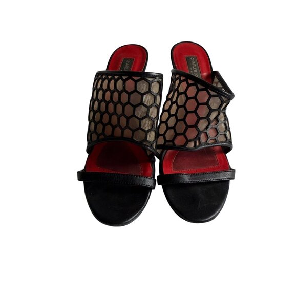 Charles Jourdan Paris Lennox Wedge Heels Sandals Mesh Honeycomb Cutout Slip-On - Picture 5 of 9
